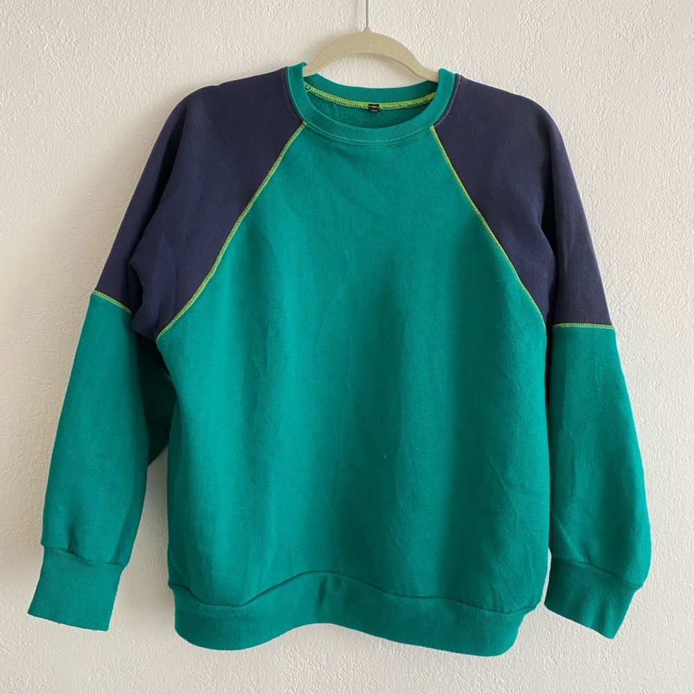 SUAY Colorblock reclaimed Crewneck Sweater - Green and Navy